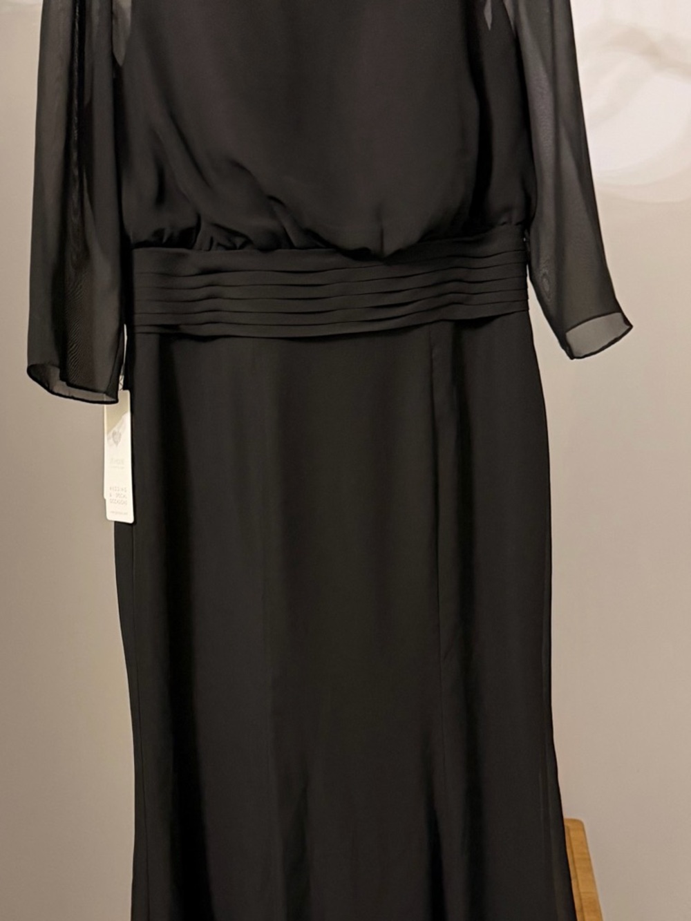 JJs House Black Chiffon Sheer-Sleeve Evening Gown